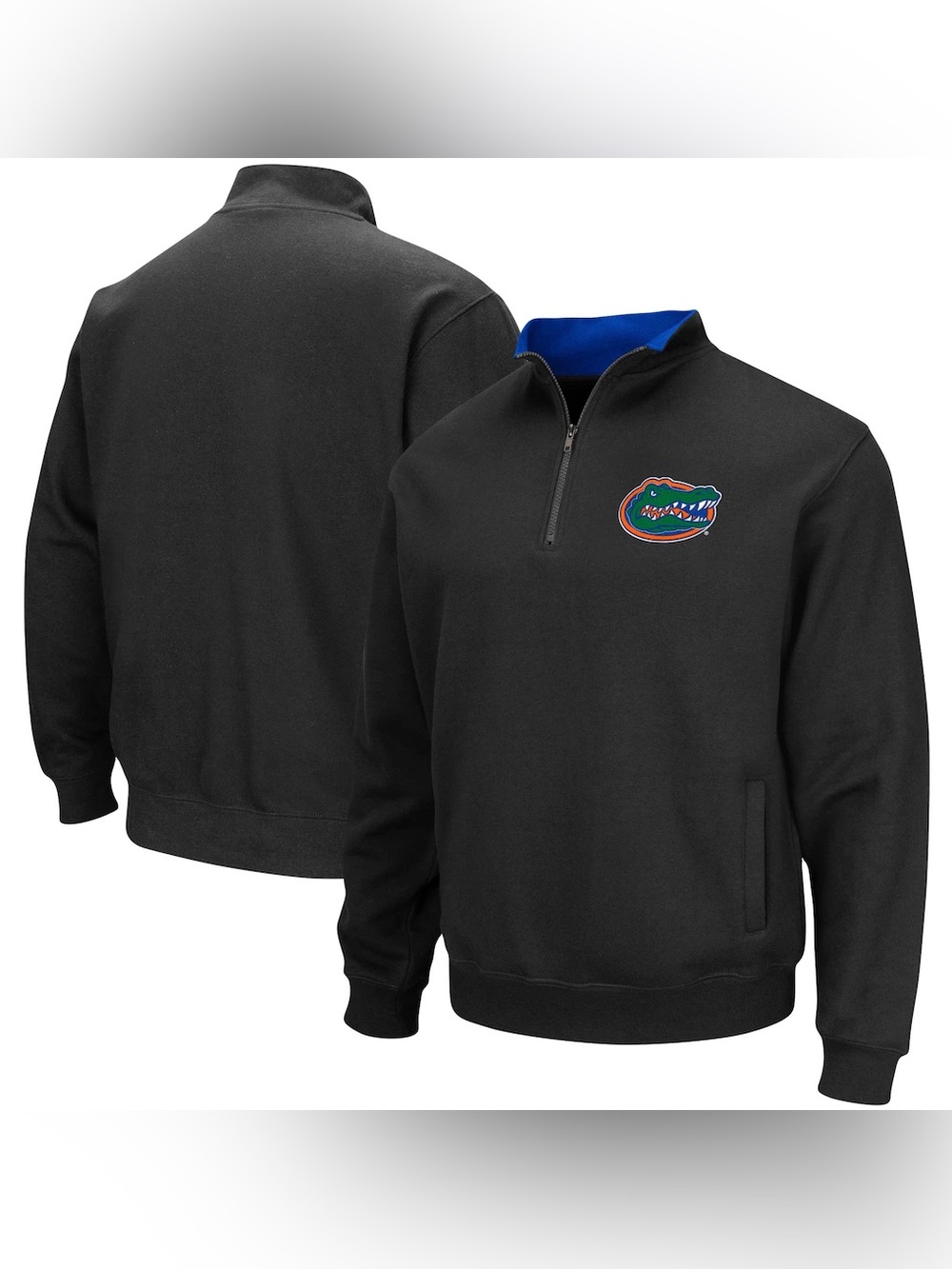 Colosseum Black Quarter-Zip Pullover with Blue Collar Trim and Gators Logo
